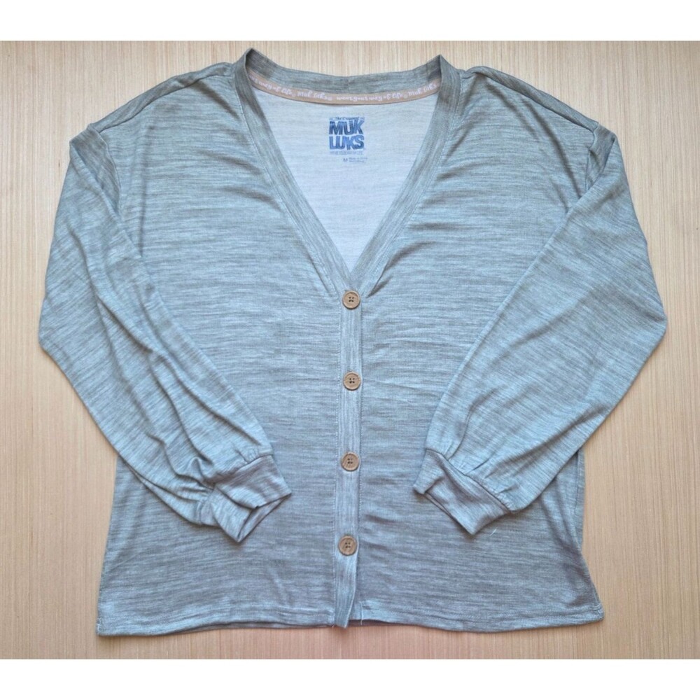 Muk Luks Women's Medium Butterknit Relaxed Button Front Cardigan Gray Extra Soft